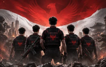 Pemain Crossfire Legends Indonesia siap bertanding di SEA Esports Nations Cup 2026 Vietnam dengan nuansa esports kompetitif dan latar futuristik.