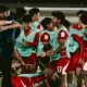 Pemain Timnas Indonesia U-17 melakukan selebrasi kemenangan di pertandingan Piala Asia U-17 2026 Arab Saudi.